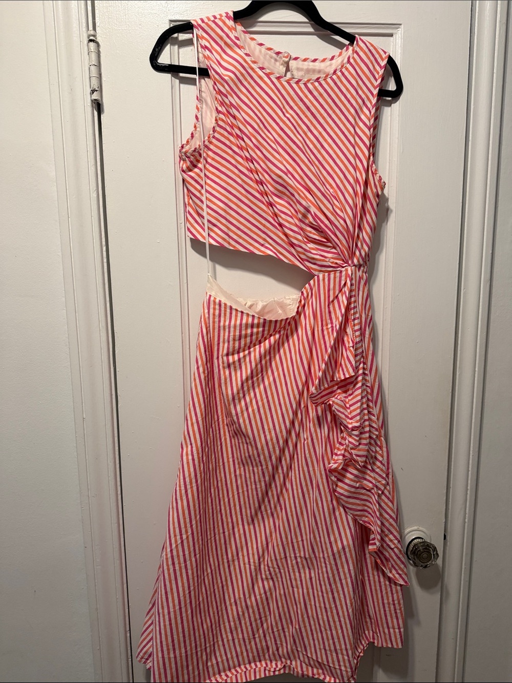 I Crew Collection Pink, Coral & White Striped Dress